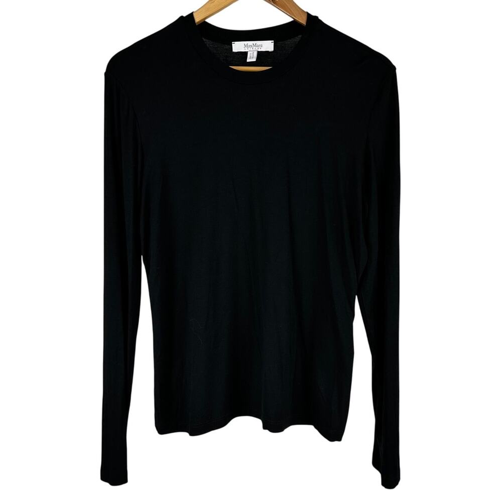 Max Mara Leisure NWOT Viscose Long Sleeve Black Shirt Size XL Soft Round Neck